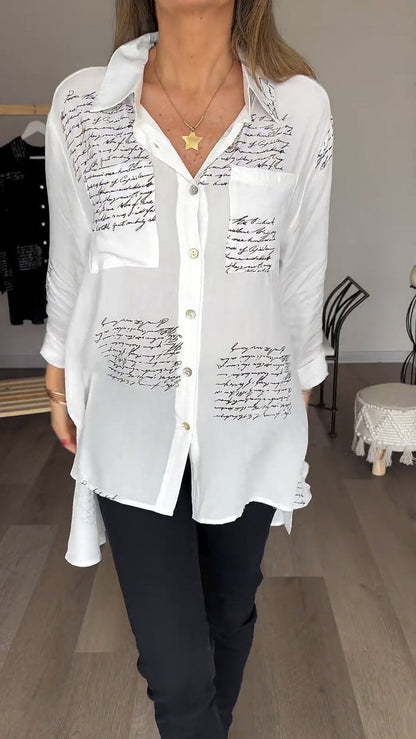 Agnes - Lapelskjorte med bokstavtrykk